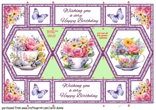 Hexagon shutter card Floral  teacups BD