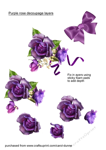 Purple roses decoupage layers