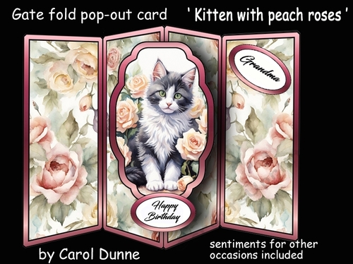 Gate fold pop-out Kitten with peach roses