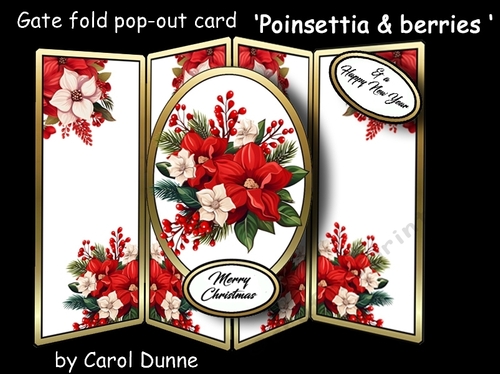 Gatefold pop-out Poinsettias & berries