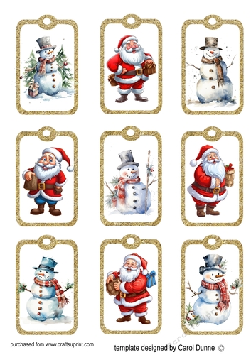 Christmas tags Santa & snowmen