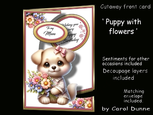 Cutaway Puppy with flowers