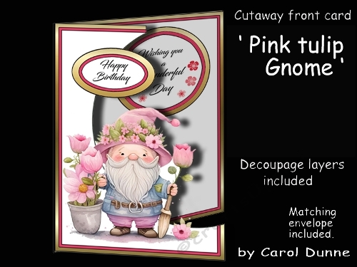 Cutaway Pink tulips gnome