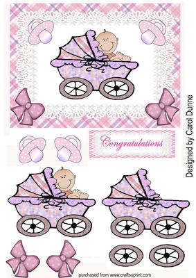 Baby Girl Pram Decoupage