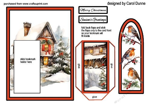 Bookmark card Christmas Robins