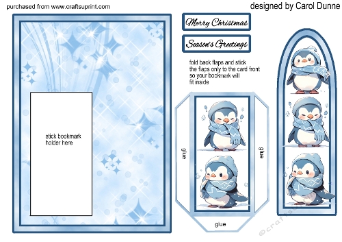 Bookmark card blue penguins
