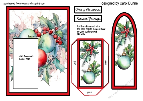 Bookmark card Holly & baubles