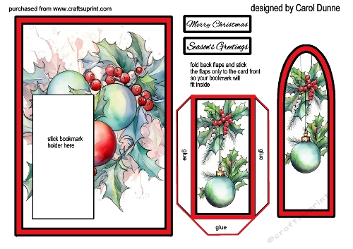 Bookmark Card Holly & baubles