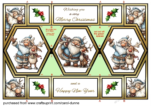 Hexagon trifold Whimsical Santa