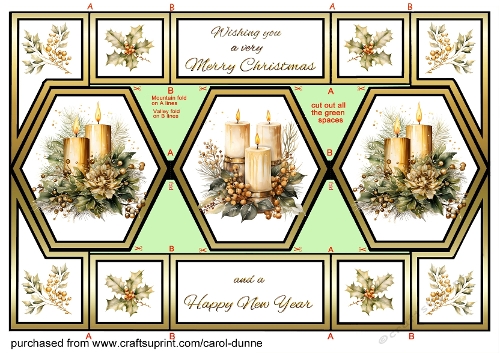 Hexagon trifold Gold candles
