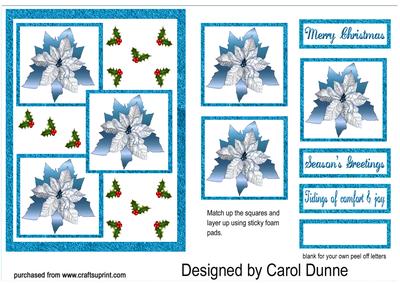 Three Squares - Blue Poinsettias