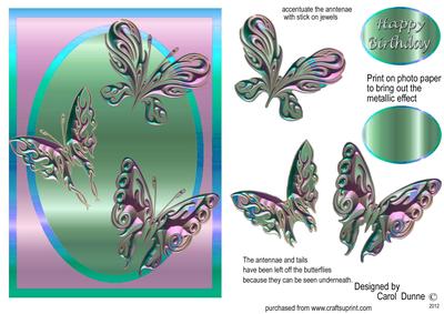 Metallic Butterflies - Turquoise & Pink