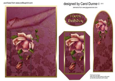 Bookmark Card Red Roses & Brocade