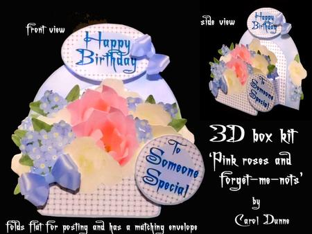 3D Box ' Pink Roses & Forget-me-nots'