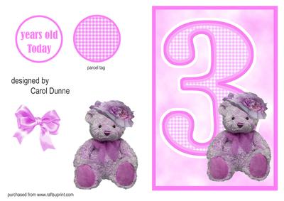 Three Year Old Birthday -pink Bear