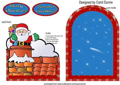 Santa in a Chimney Cutaway Card