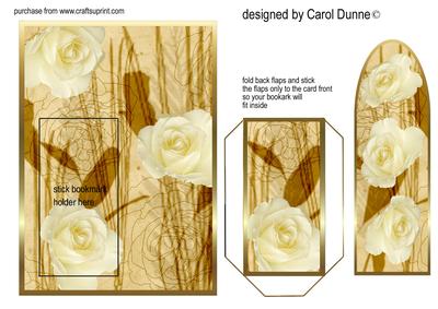 White Roses on Gold Bookmark Card