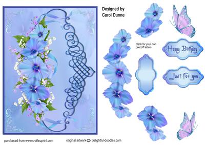 Blue Flower Spray with Butterflies