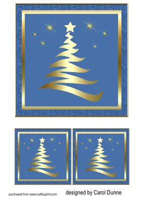 Gold Tree on Blue 6x6 Inches