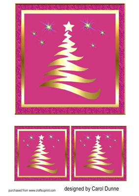 Gold Tree on Dark Pink 6x6 Inches