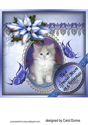 Kitten, Butterflies and Poinsettias 8x8 Inches