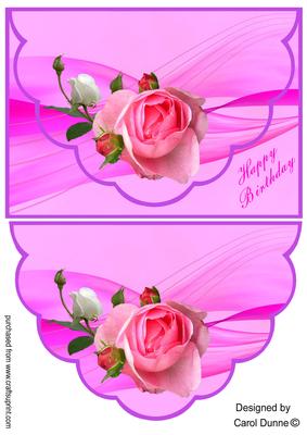 Pink Swirls and Roses -faux Envelope Card