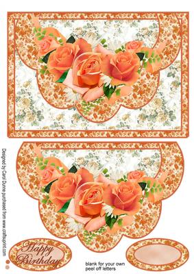 Peach Roses -faux Envelope Card