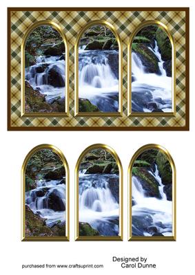 Three Arches Card - Beautiful Waterfall - Brown Check