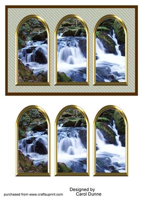Three Arches Card - Beautiful Waterfall -grey Stripes