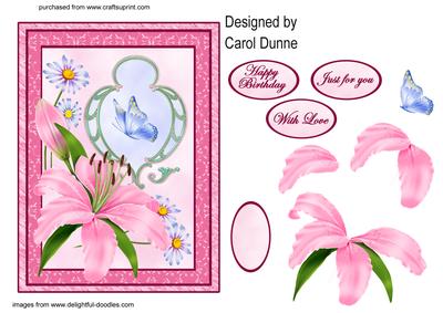 Pink Lily and Butterfly Decoupage