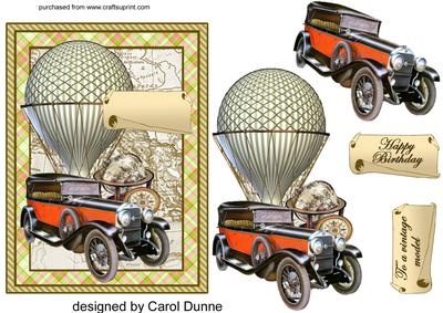 Vintage Balloon & Car Decoupage