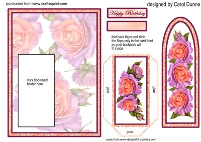 Bookmark Card - Lilac and Peach Roses