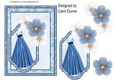 Blue Evening Dree with Flowers