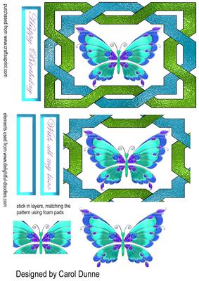 Stained Glass Butterfly Pyramid in Blues and Greens