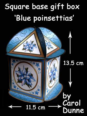 Square Based Gift Box - Blue Poinsettias