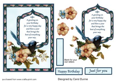 Blue Bird Birthday Decaoupage