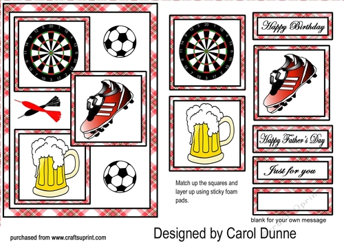 Three squares- Darts, beer & football (Red)