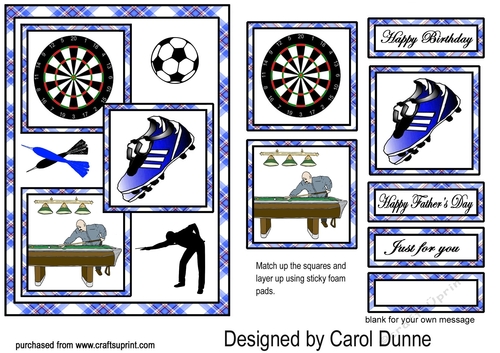 Three squares- Darts, beer & football (Blue)