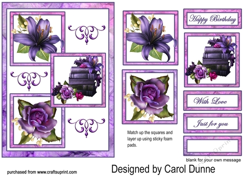 Three squares - Purple & Blue (lilies & roses)