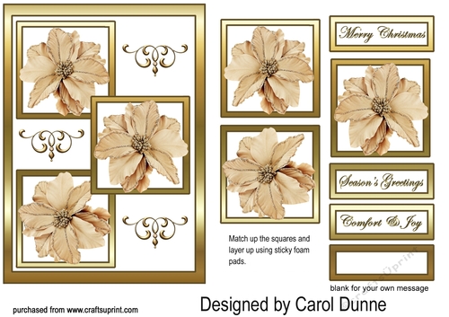 Three squares Gold poinsettias