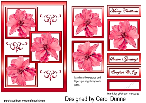 Three squares Red poinsettias