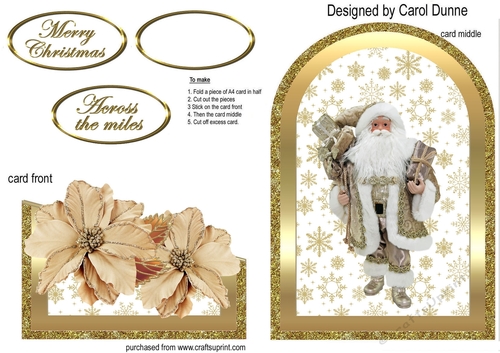 Cutaway card Santa with gold poinsettias