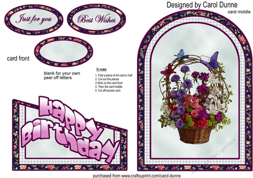 Cutaway card - Vintage floral basket (blue)