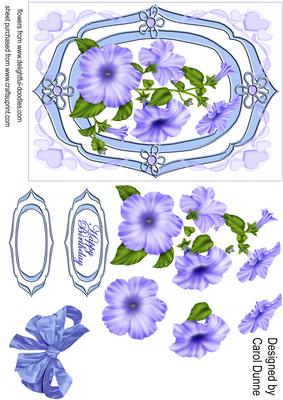 Petunias on an Oval Blue Frame