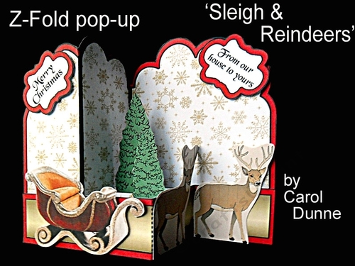 Z-Fold pop-up Sleigh & reindeers