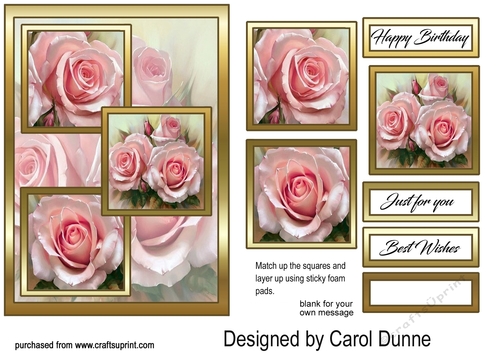 3 squares Pink Roses