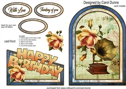 Cutaway Gramophone & rose (birthday)