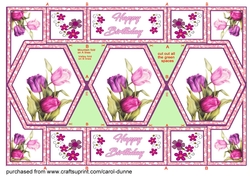 Hexagon shutter card Pink tulips