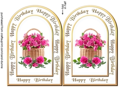 Archway card Basket of pink roses