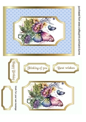 Butterfly on spotty blue paper 5x7
